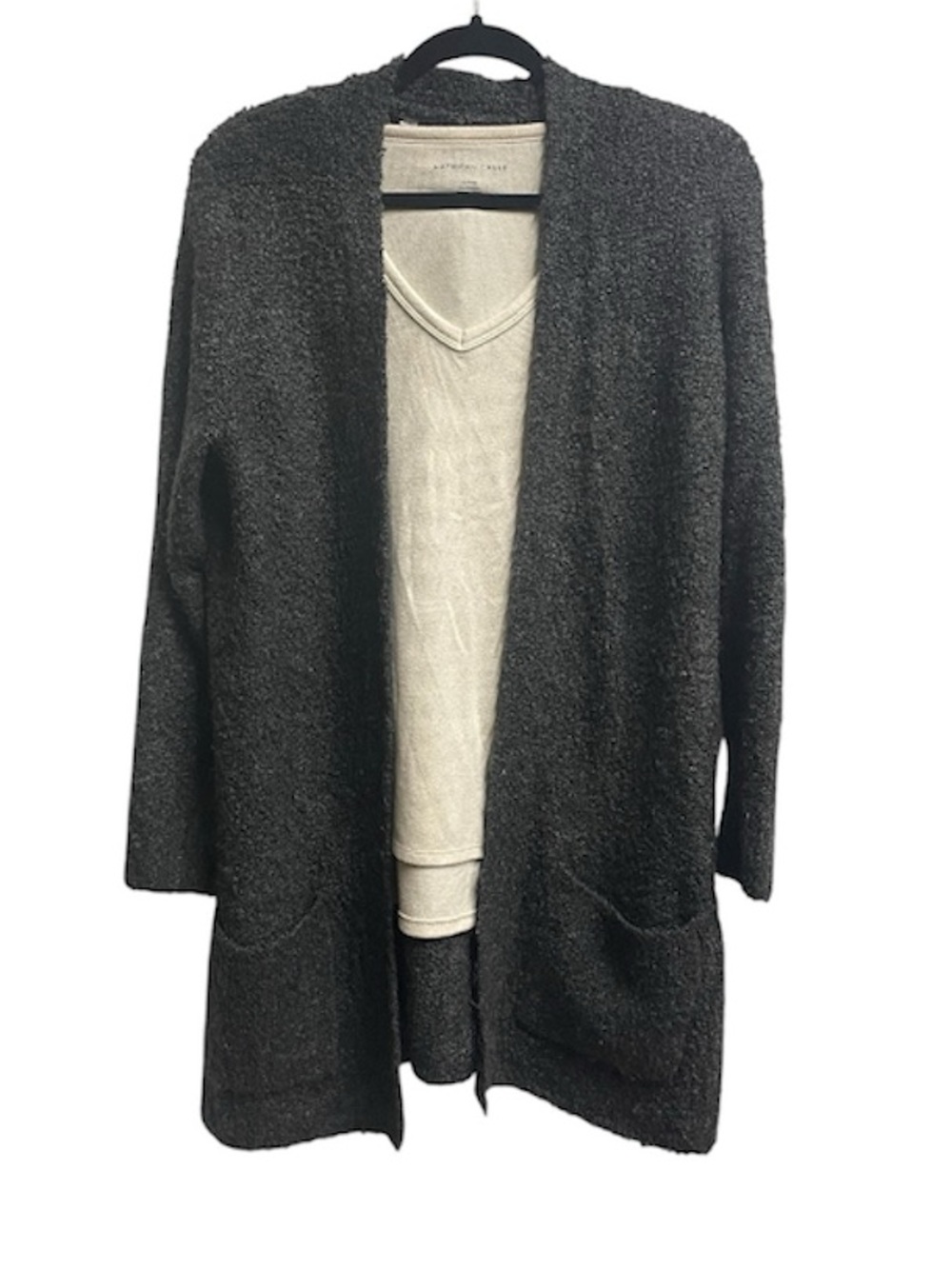 Open-Front Long Oversized Boucle Cardigan Sweater - Dark Gray
